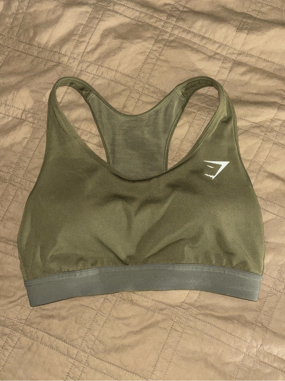 Gymshark Olive Racerback Sports Bra with Contrast Band